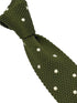 knitted tie in  khaki green with white polka dots